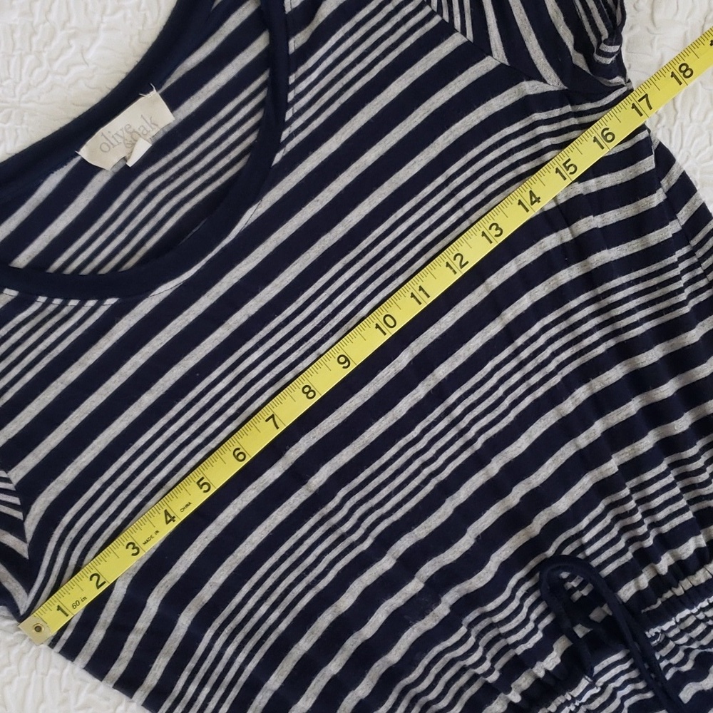 Olive & Oak Women's Navy & Gray Stripe Drawstring Waist Shirt Dress, Size M - Picture 13 of 16
